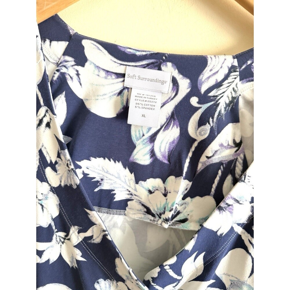 Soft Surroundings Floral Faux Wrap Dress Sz XL Purple Blue White Cottagecore - Picture 2 of 3